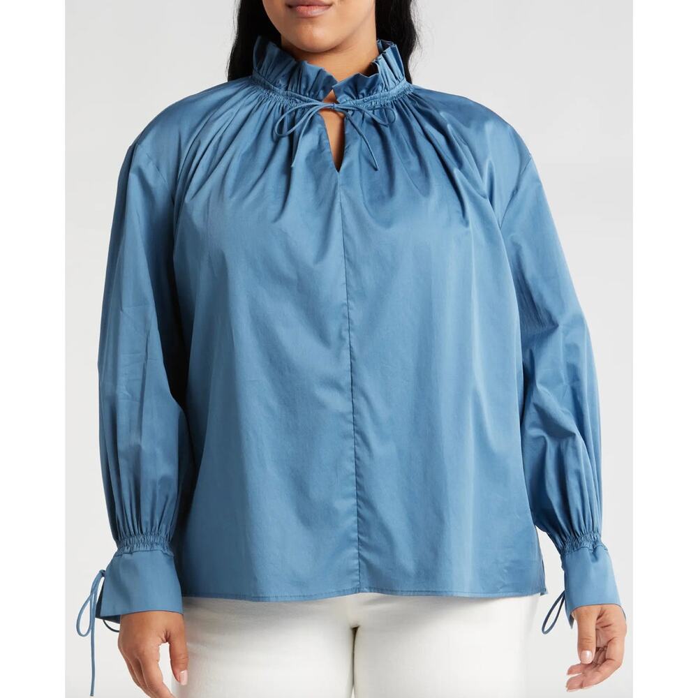 Harshman Women's Audrey Popover Blouse, Stellar Blue, Long Sleeve, NWT 220$